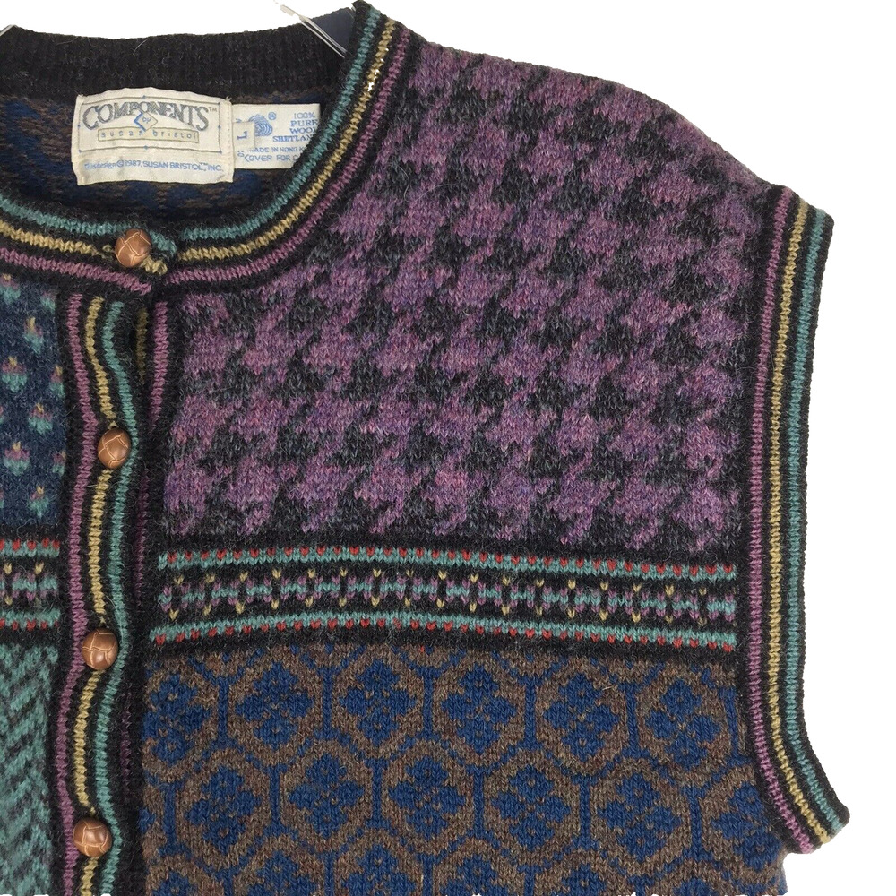 Susan Bristol Multi-Pattern Knit Vest in Teal, Purple, Navy & Black - Picture 3 of 7